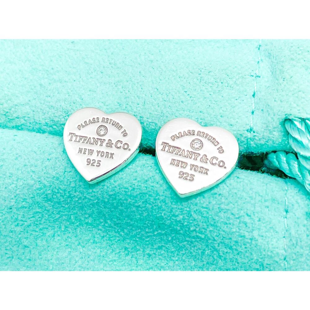 Tiffany & Co. Return to Tiffany Mini Heart Diamond Sterling Silver Stud Earrings - Picture 10 of 14